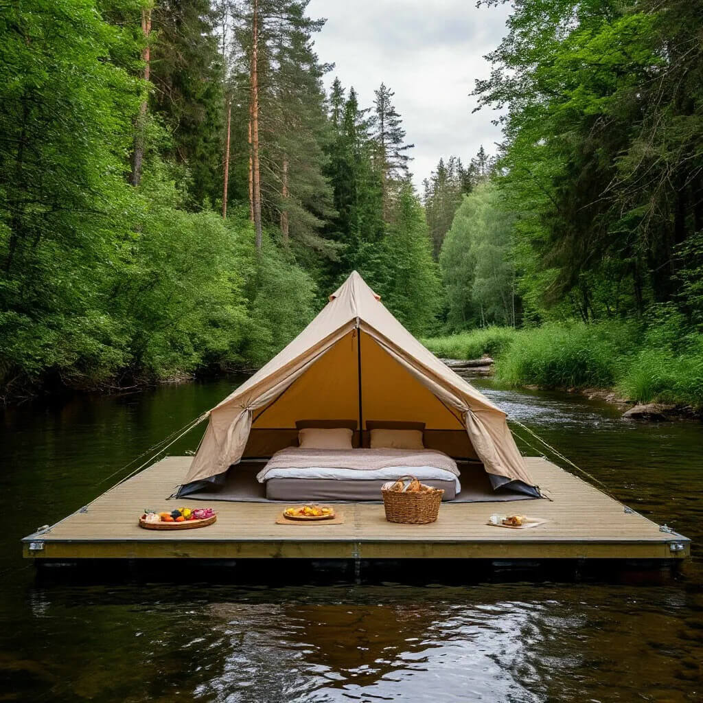 плавучий кемпинг в лесу