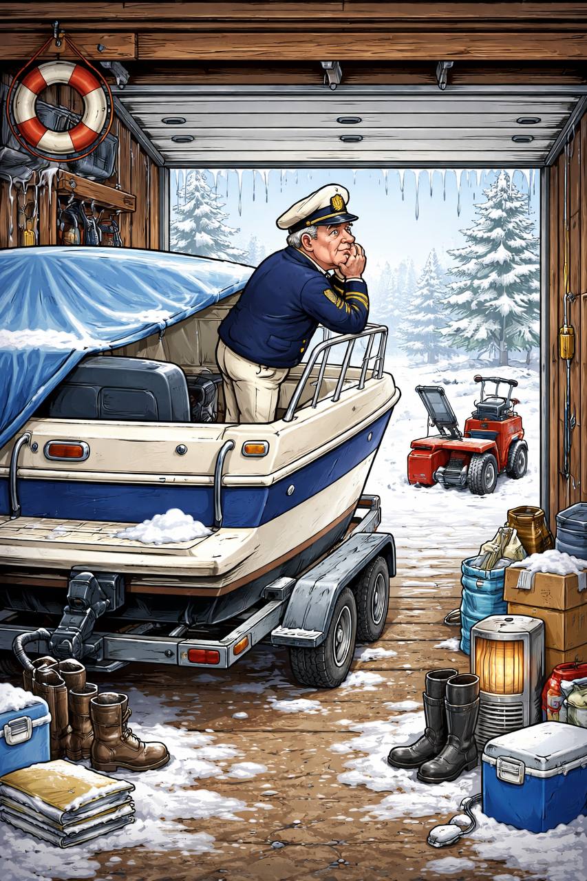 катер зимой
